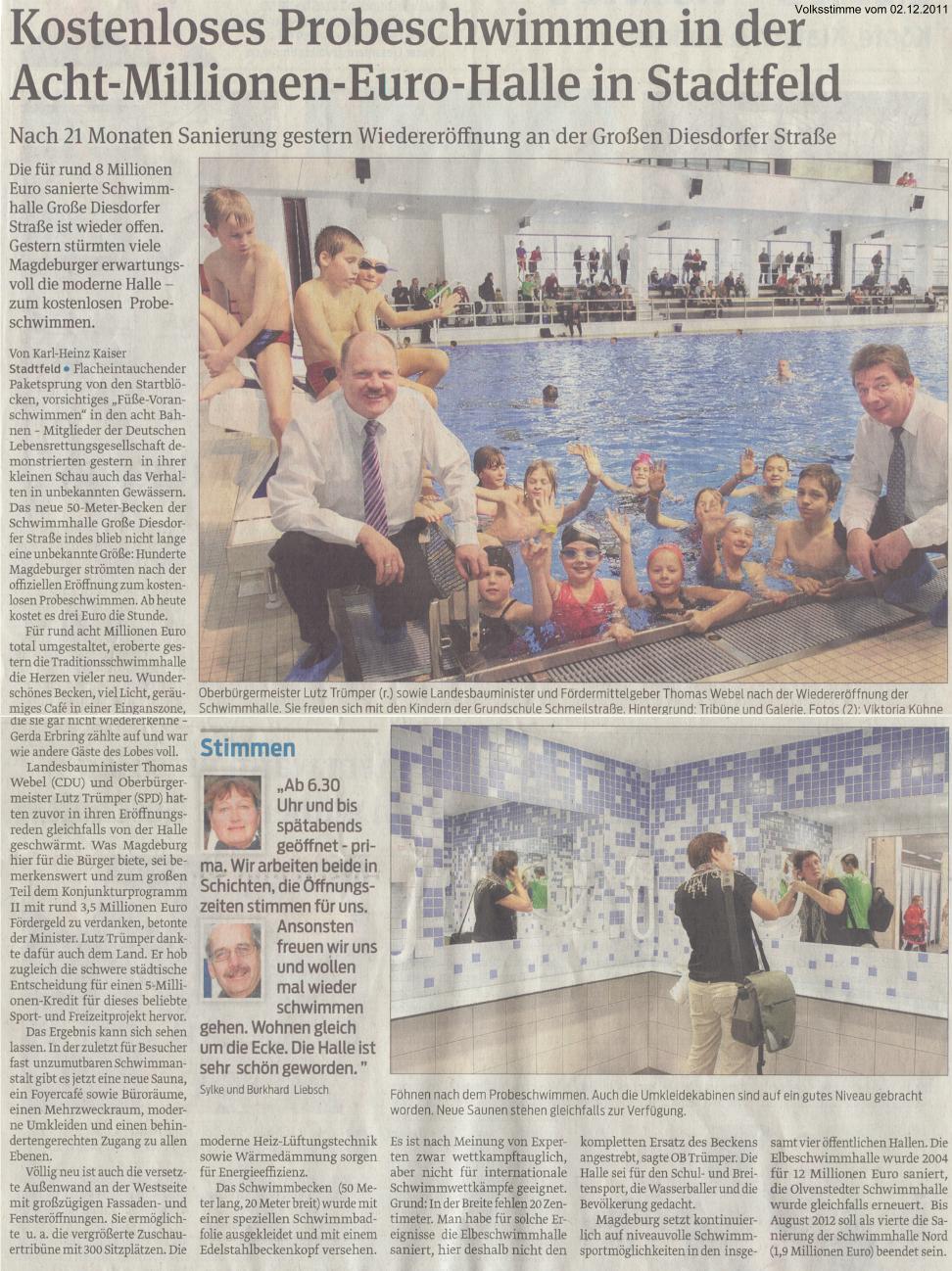 Kostenloses Probeschwimmen in der Acht-Millionen-Euro-Halle in Stadtfeld