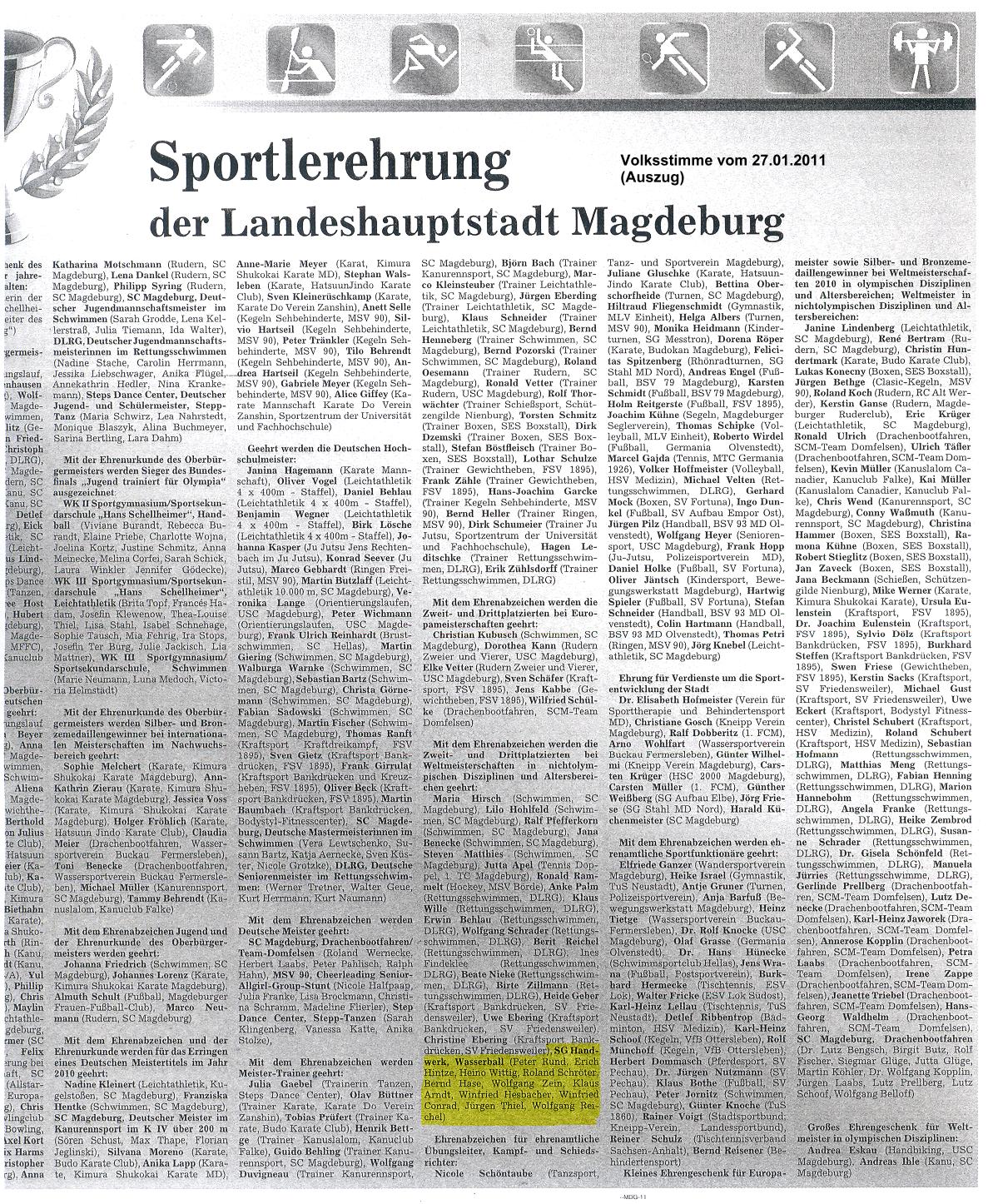 Sportlerehrung der Landeshauptstadt Magdeburg (Auszug)