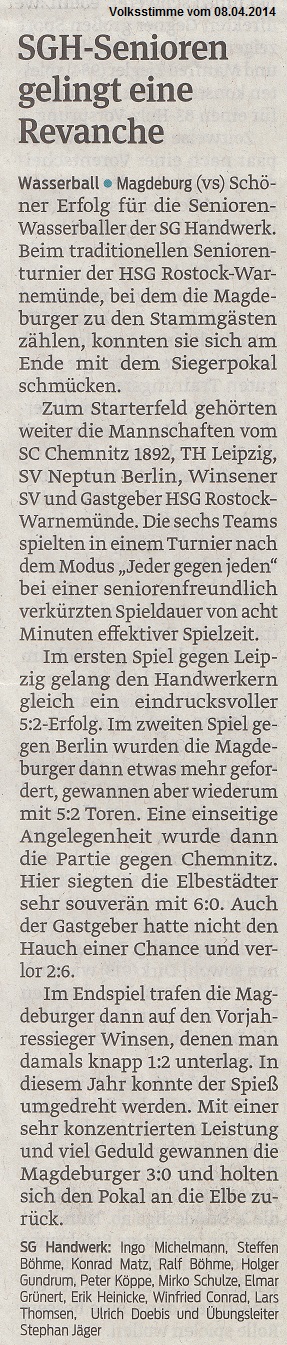 SGH-Senioren gelingt eine Revanche Volksstimme vom 08.04.2014